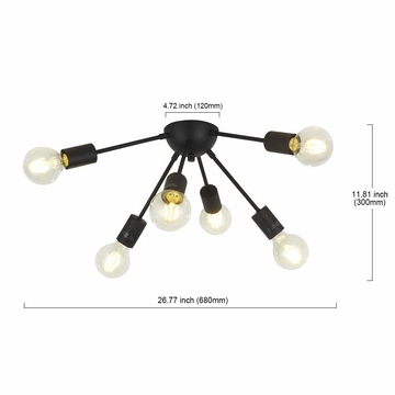 AC110-240V Black Powder Ceiling Lights Available with/without 6pcs E26 LED Bulbs W680mm（120mm）*H300mm