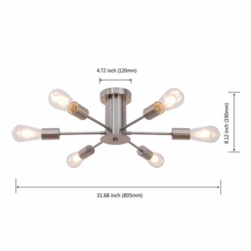 AC110-240V Modern Chrome Finish Ceiling Lights  with/without 6pcs E26 LED Bulbs W805(120mm)*H190mm